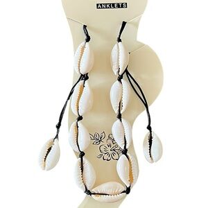 Black & Cream Seashell Shell Anklet Ankle Bracelet Adjustable Slip Knot Closure